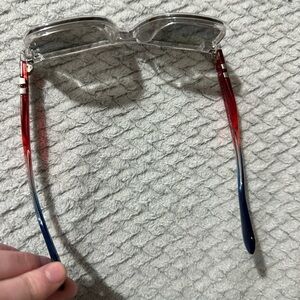 Clear Glasses with Red and Blue Gradient Arms